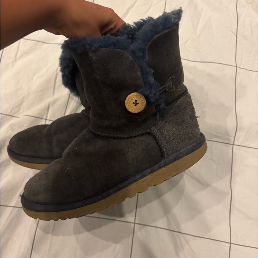 UGG Gray Ankle Boots with Blue Fur Lining